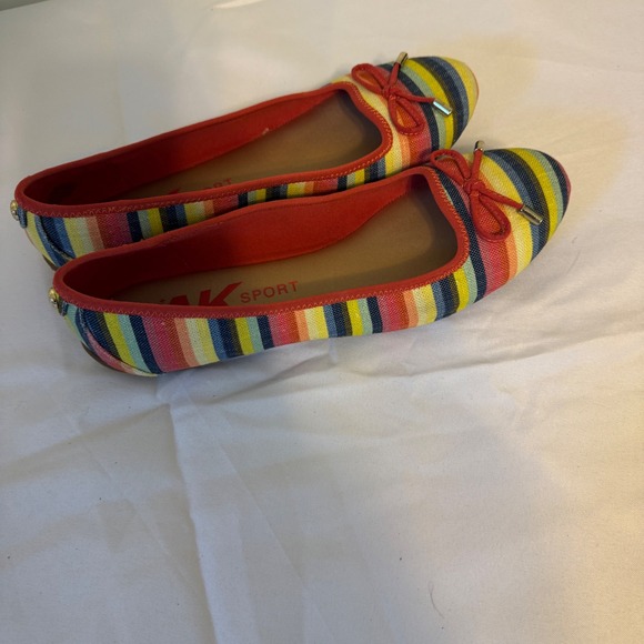 AK Anne Klein Sport Striped Ballet Flats‎ 9.5 Red Bow Accent Cute Shoes - Picture 2 of 8